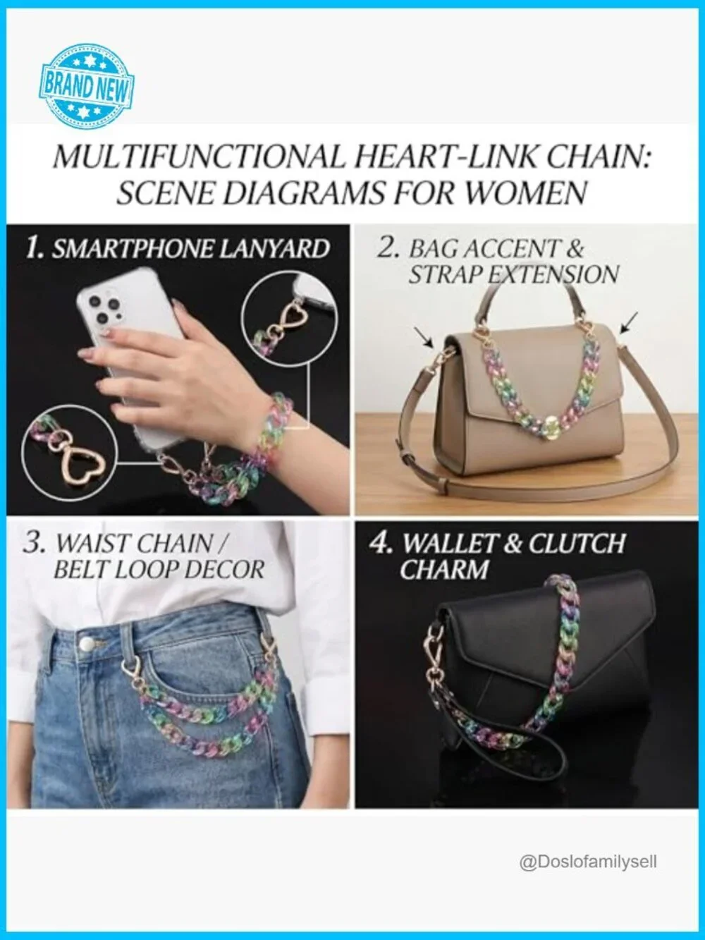 Acrylic Heart Purse Chain Extender Y2K Chic Designer Handbag Strap